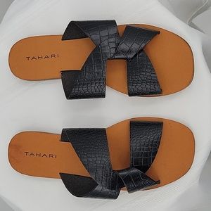Tahari Naija Black Vegan Leather  Sandals, Size 7